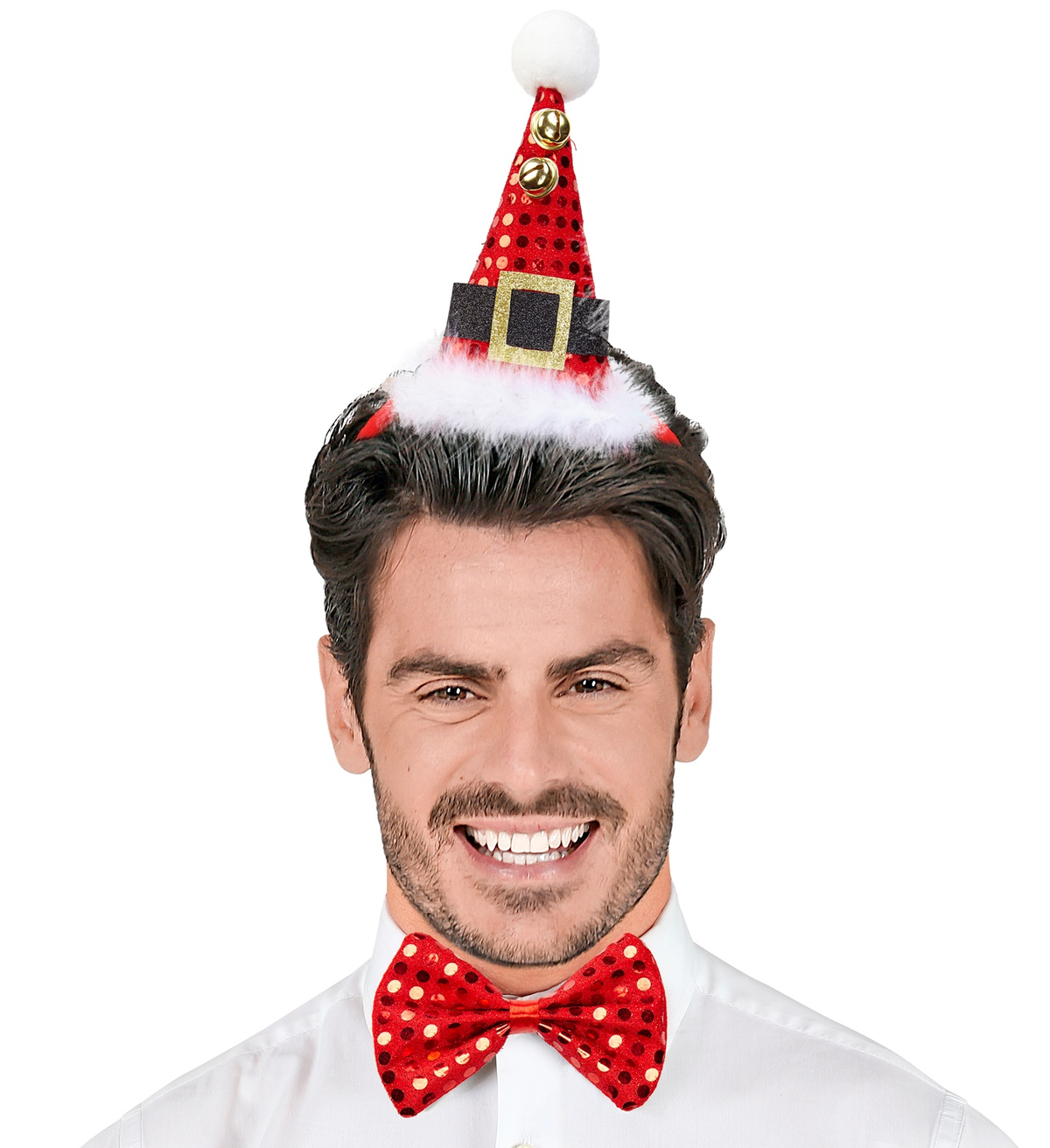 Cerchietto Mini Cappello e Papillon + Campanelline Accessorio Abito Vestito Travestimento Natale Carnevale