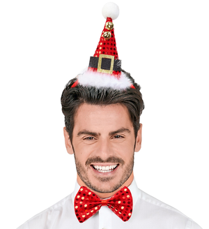 Cerchietto Mini Cappello e Papillon + Campanelline Accessorio Abito Vestito Travestimento Natale Carnevale