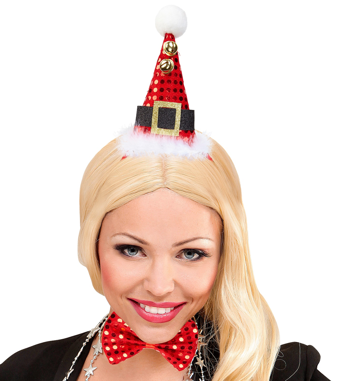 Cerchietto Mini Cappello e Papillon + Campanelline Accessorio Abito Vestito Travestimento Natale Carnevale