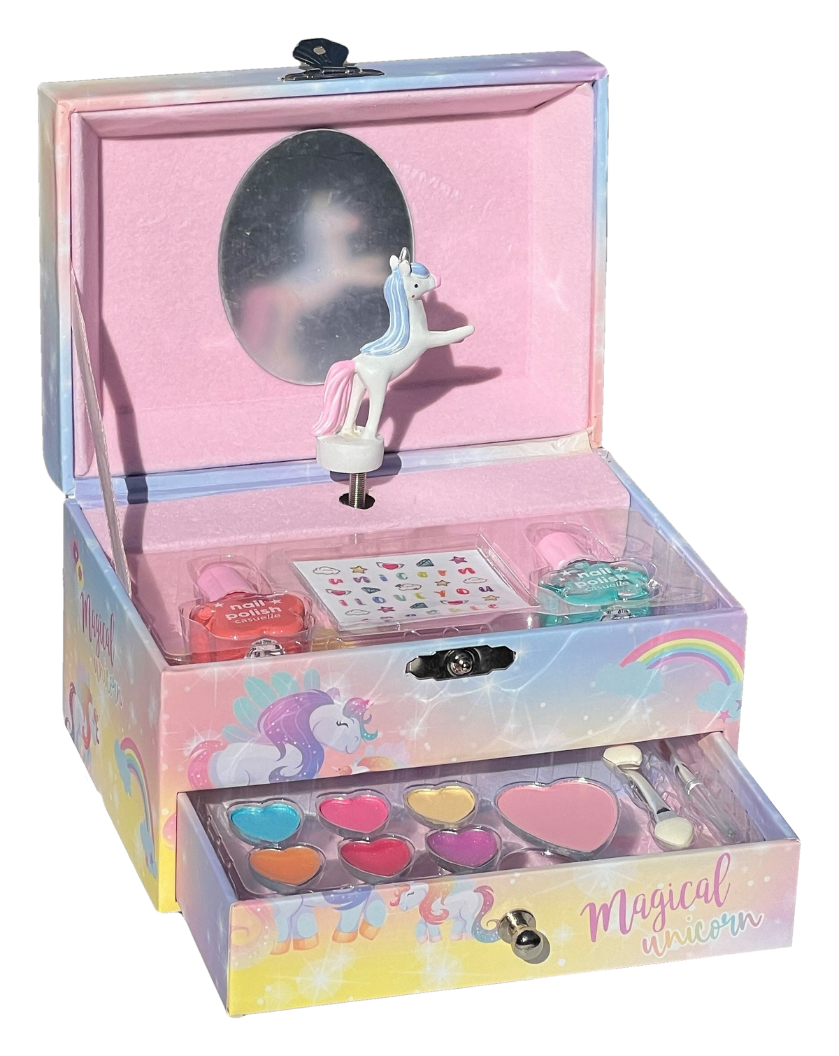 Portagioie Carillon Musicale Unicorno con Trucchi e Smalto Trousse