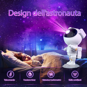 Proiettore Astronauta Luci a LED 360° Proiezione Nebulose Stelle Telecomando Incluso