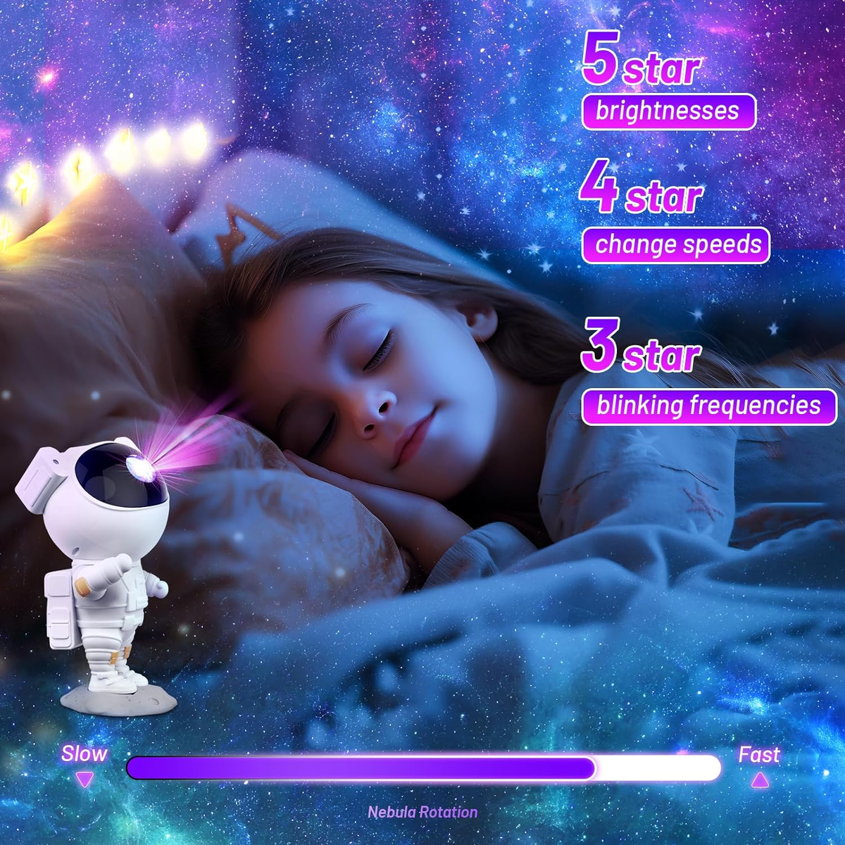 Proiettore Astronauta Luci a LED 360° Proiezione Nebulose Stelle Telecomando Incluso