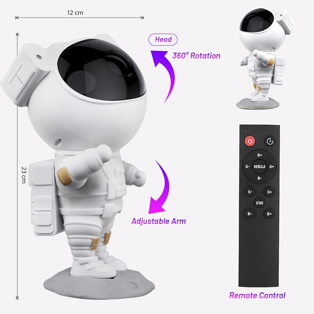 Proiettore Astronauta Luci a LED 360° Proiezione Nebulose Stelle Telecomando Incluso