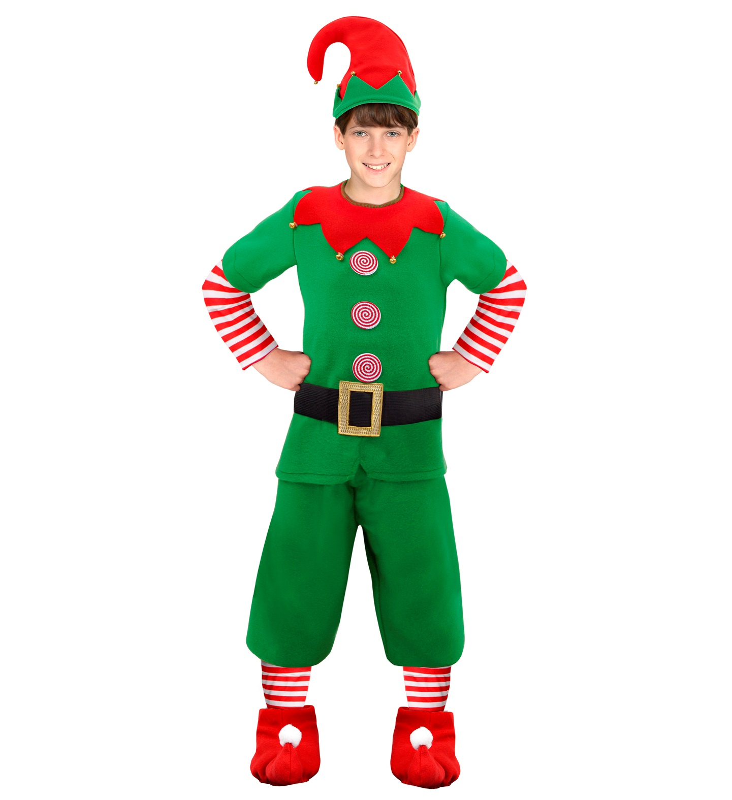 Costume Vestito Abito Travestimento Carnevale Natale Elfo Aiutante di Babbo Natale Bambino