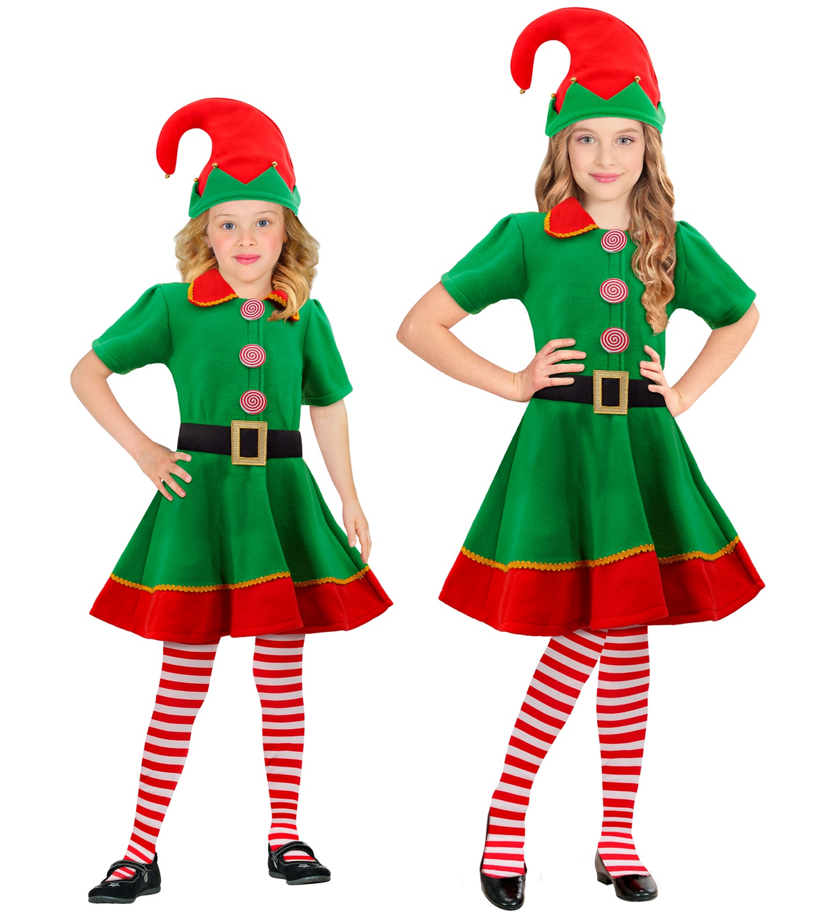 Costume Vestito Abito Travestimento Carnevale Natale Elfo Aiutante di Babbo Natale Bambina