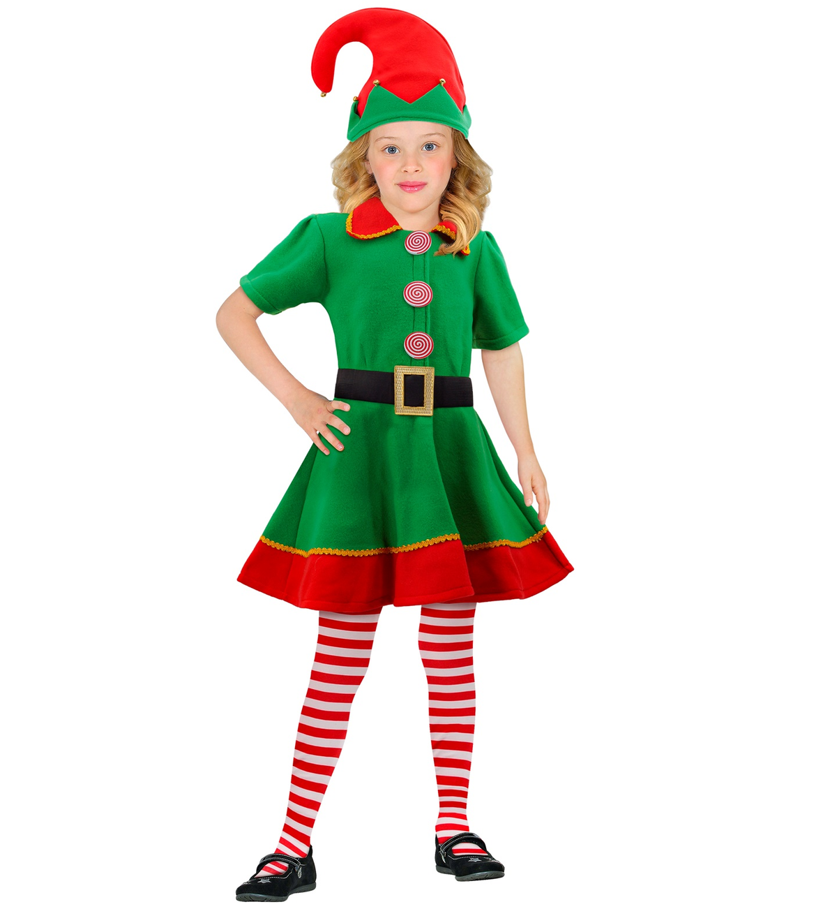 Costume Vestito Abito Travestimento Carnevale Natale Elfo Aiutante di Babbo Natale Bambina