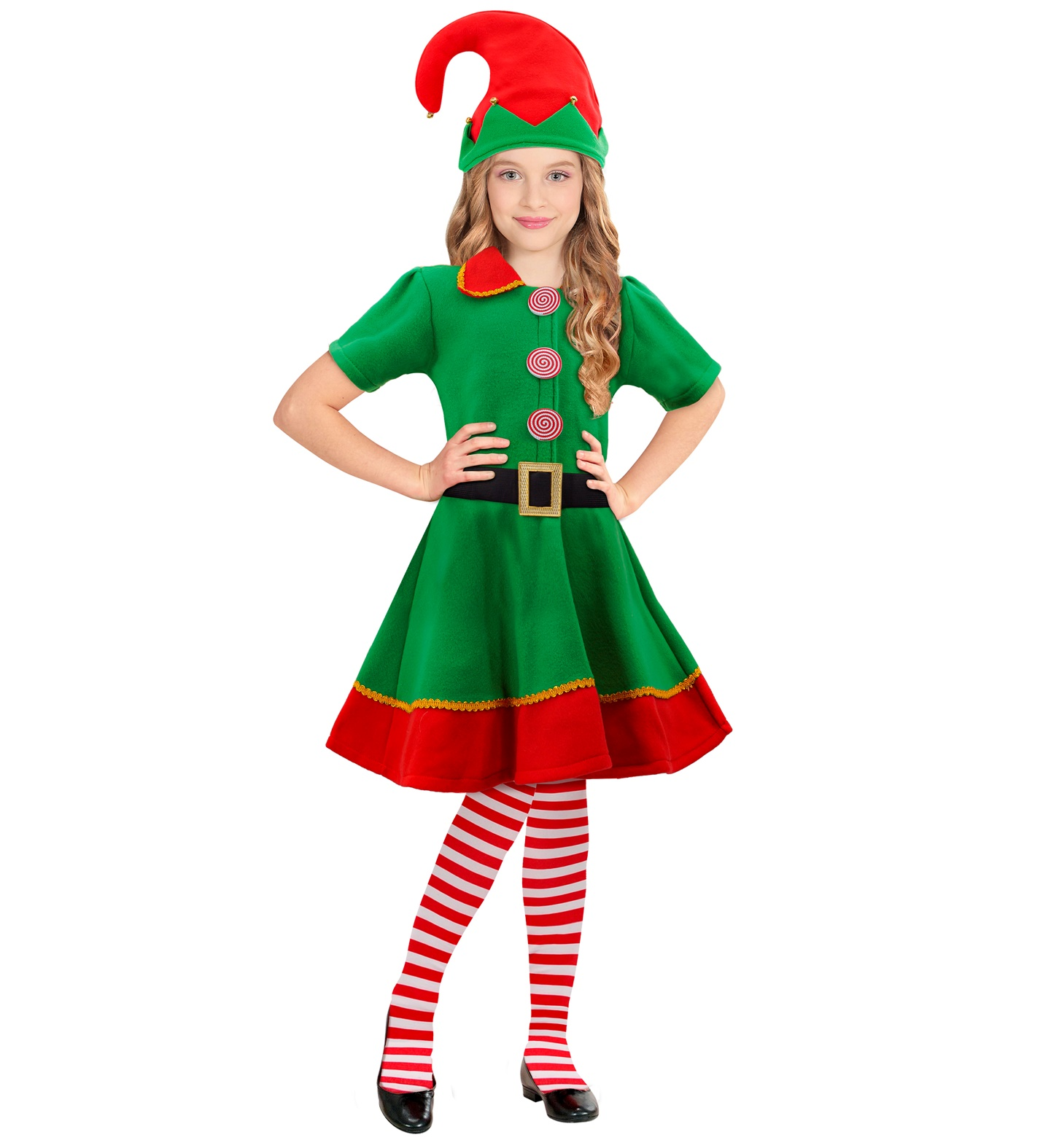 Costume Vestito Abito Travestimento Carnevale Natale Elfo Aiutante di Babbo Natale Bambina