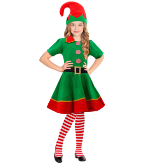 Costume Vestito Abito Travestimento Carnevale Natale Elfo Aiutante di Babbo Natale Bambina