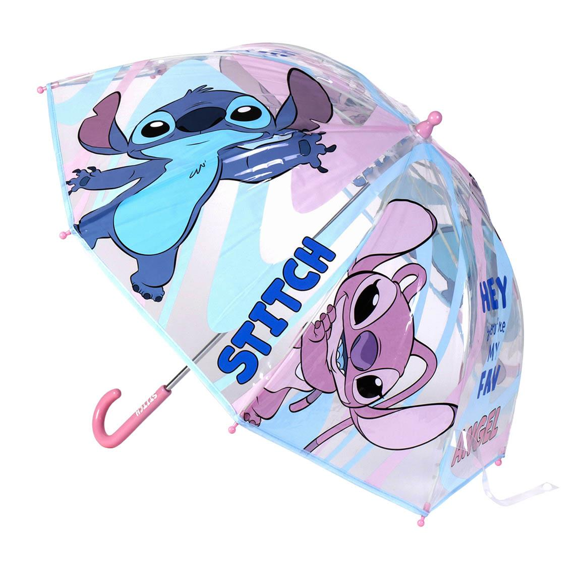 Ombrello Stitch e Angel DISNEY Trasparente Cupola Manuale 8 Raggi Bambino - 0750