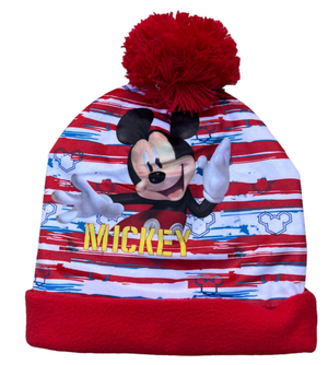 Cappello Invernale Topolino Mickey Mouse DISNEY con Risvolto e Pon Pon per Bambini - D07117mc