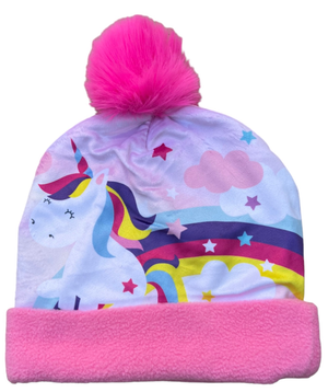 Cappello Invernale Unicorno con Risvolto e Pon Pon per Bambini - X07133mc