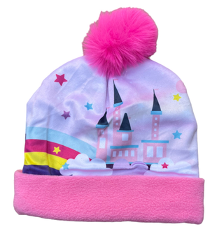 Cappello Invernale Unicorno con Risvolto e Pon Pon per Bambini - X07133mc