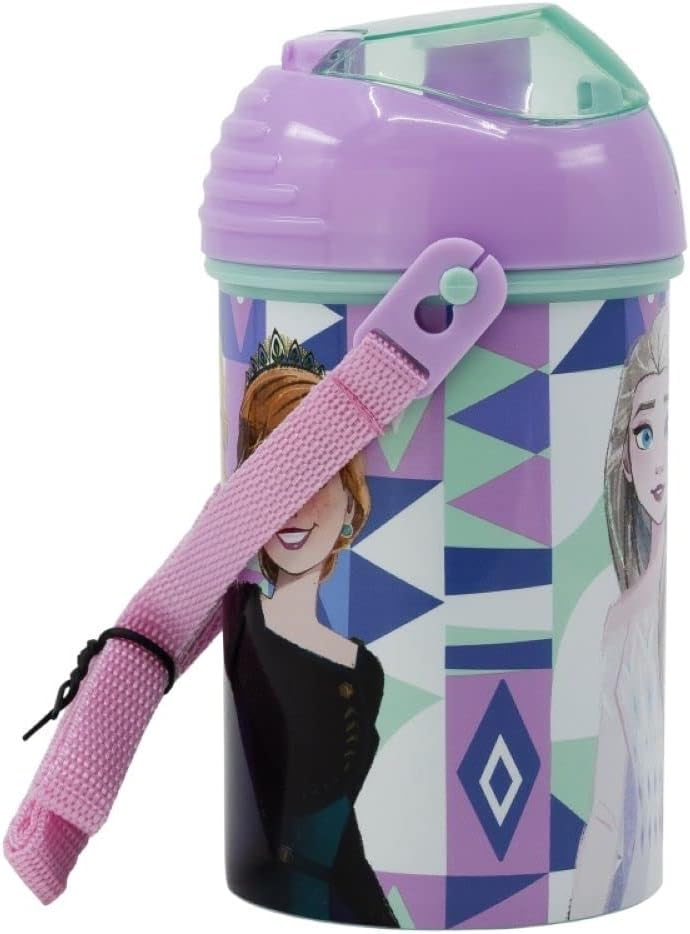 Borraccia Pop-Up Frozen DISNEY Bottiglia in Plastica Riutilizzabile con Tracolla 450 Ml - St74269