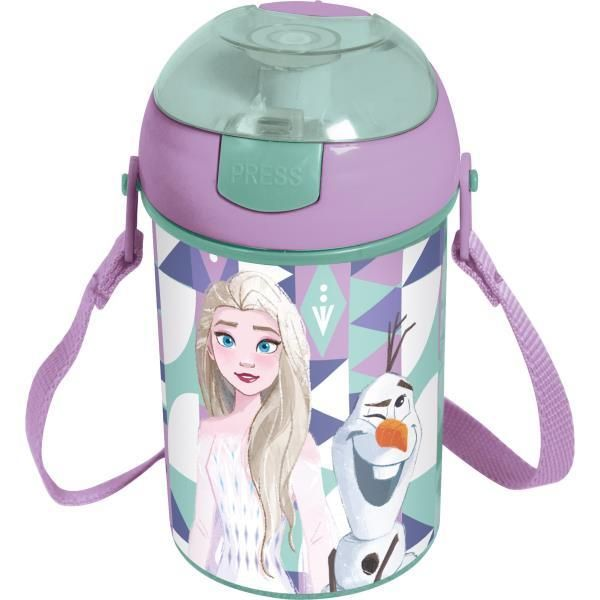 Borraccia Pop-Up Frozen DISNEY Bottiglia in Plastica Riutilizzabile con Tracolla 450 Ml - St74269
