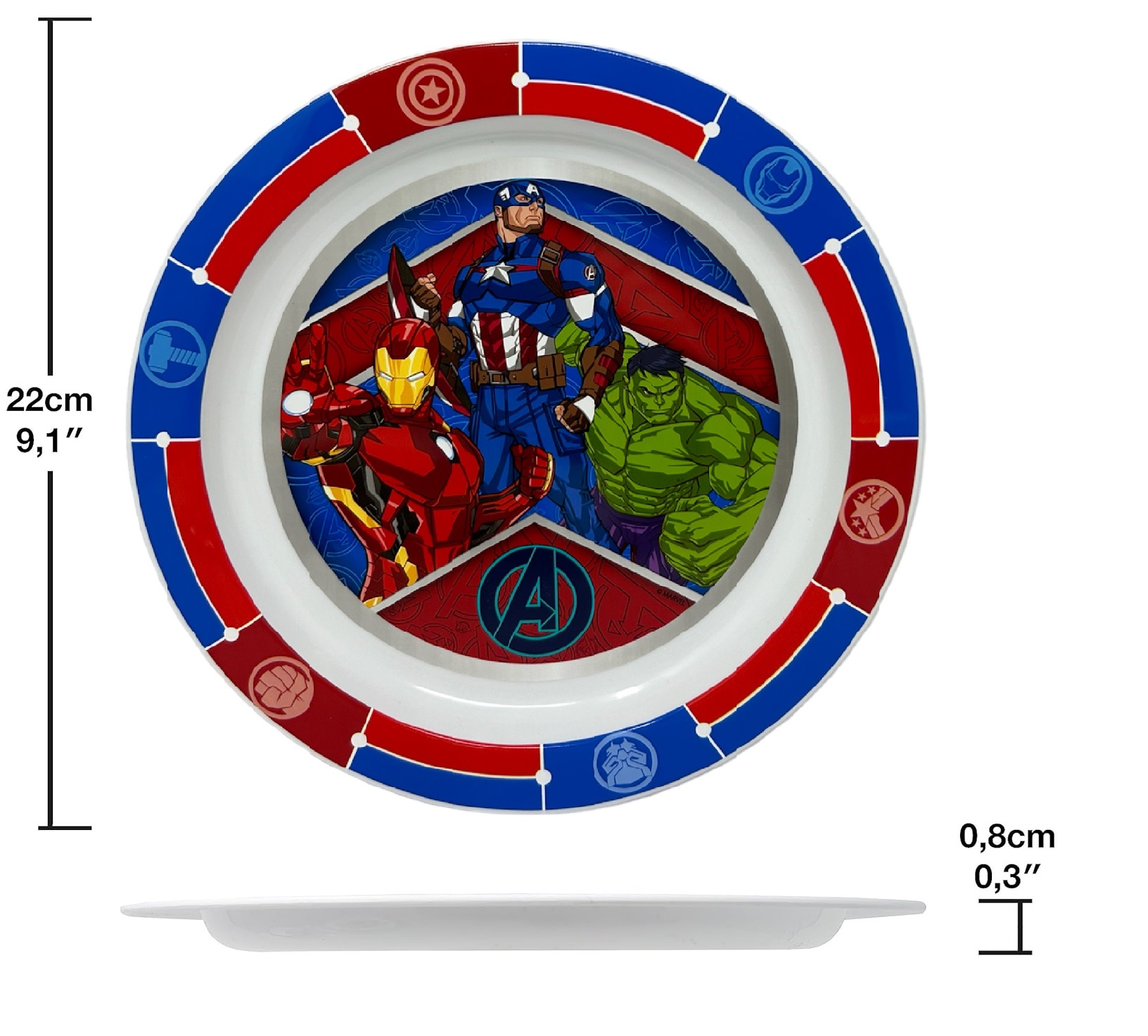 Piatto Piano Avengers MARVEL Stoviglia 22 CM in Plastica Riutilizzabile Adatto Al Microonde - St74147