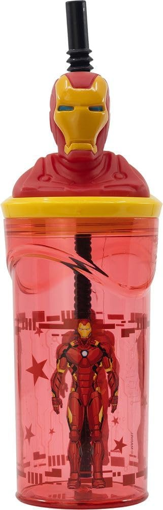 Bicchiere con Cannuccia Iron Man MARVEL Personaggio 3d Bpa Free 360 Ml - St74868