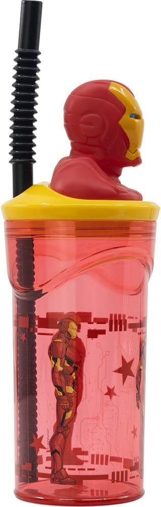 Bicchiere con Cannuccia Iron Man MARVEL Personaggio 3d Bpa Free 360 Ml - St74868