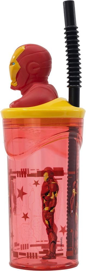 Bicchiere con Cannuccia Iron Man MARVEL Personaggio 3d Bpa Free 360 Ml - St74868