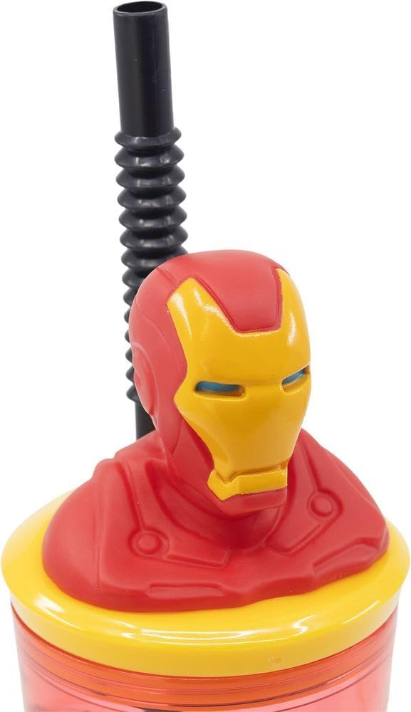 Bicchiere con Cannuccia Iron Man MARVEL Personaggio 3d Bpa Free 360 Ml - St74868