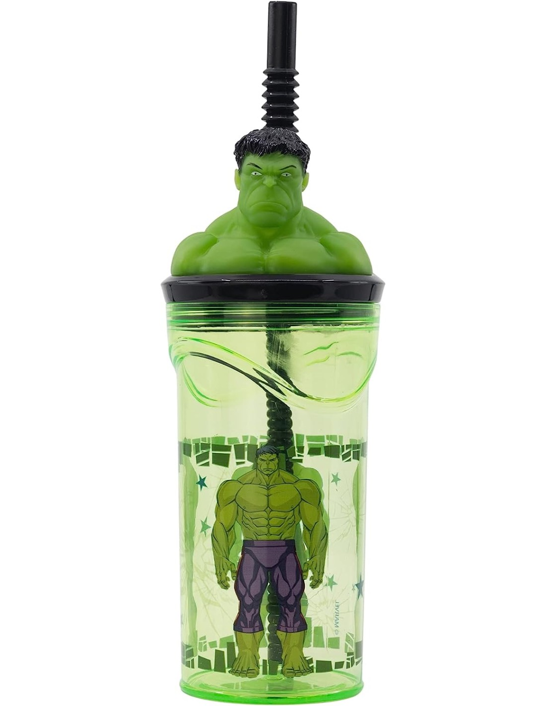 Bicchiere con Cannuccia Hulk MARVEL Personaggio 3d Bpa Free 360 Ml - St74867