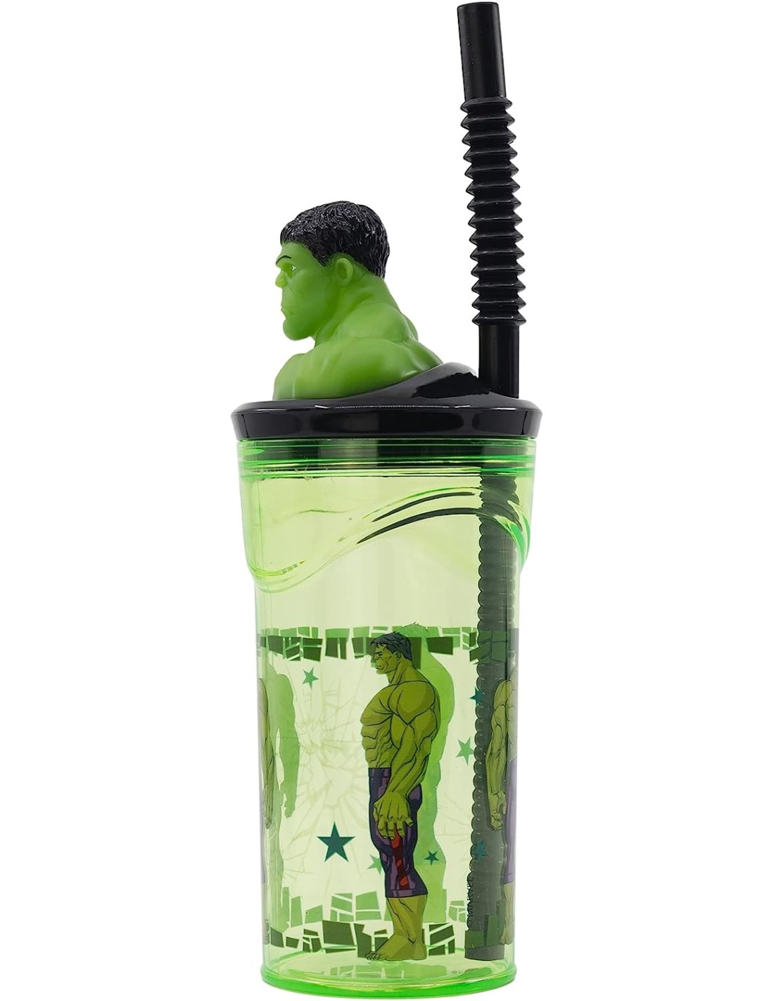 Bicchiere con Cannuccia Hulk MARVEL Personaggio 3d Bpa Free 360 Ml - St74867