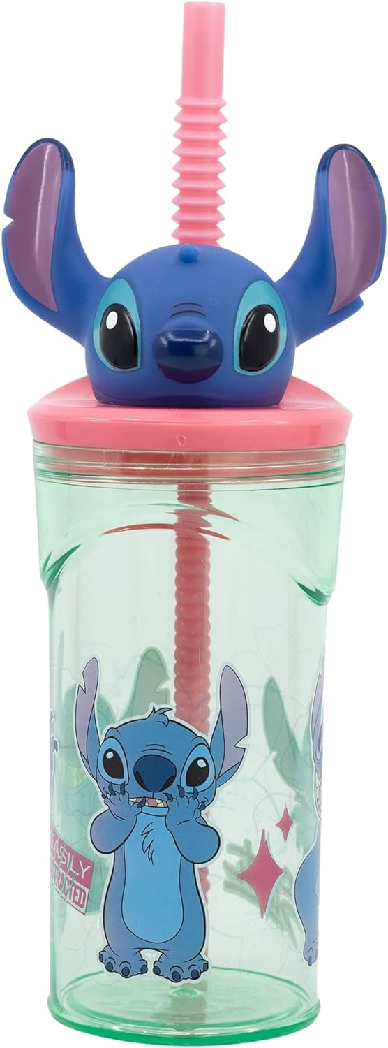 Bicchiere con Cannuccia Stitch DISNEY Personaggio 3d Bpa Free 360 Ml - St74869