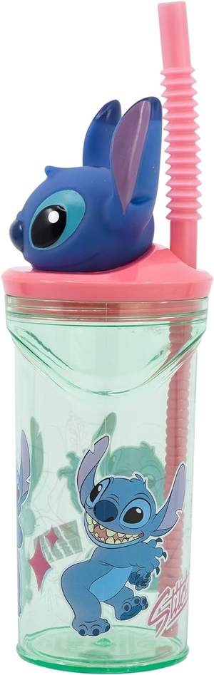 Bicchiere con Cannuccia Stitch DISNEY Personaggio 3d Bpa Free 360 Ml - St74869
