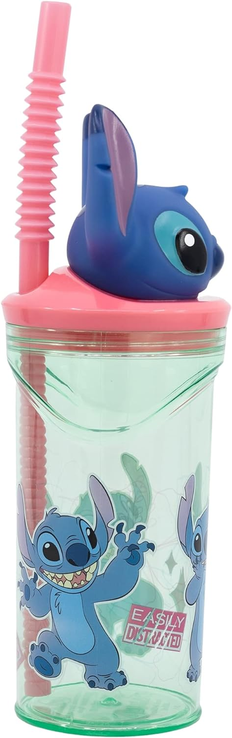 Bicchiere con Cannuccia Stitch DISNEY Personaggio 3d Bpa Free 360 Ml - St74869