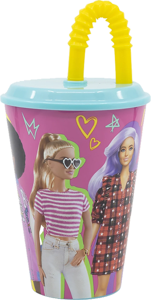 Bicchiere con Cannuccia Barbie in Plastica Riutilizzabile Semirigida Ml.430 - St15930