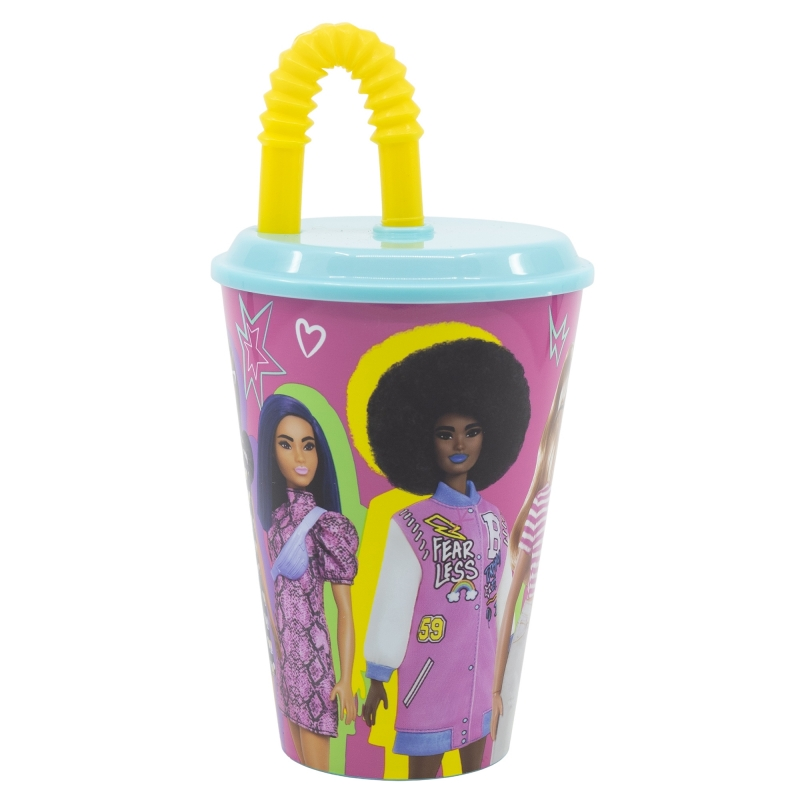 Bicchiere con Cannuccia Barbie in Plastica Riutilizzabile Semirigida Ml.430 - St15930