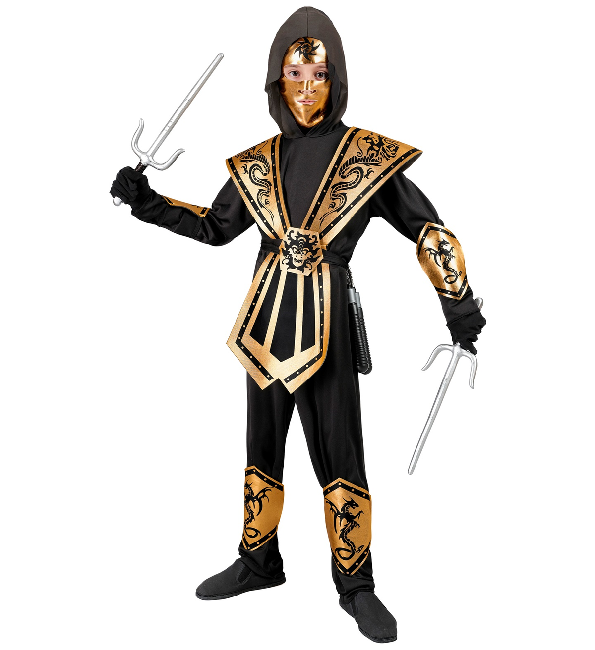 Vestito Carnevale Gold Kombat Ninja Travestimento Costume Accessori Bambino - 4011