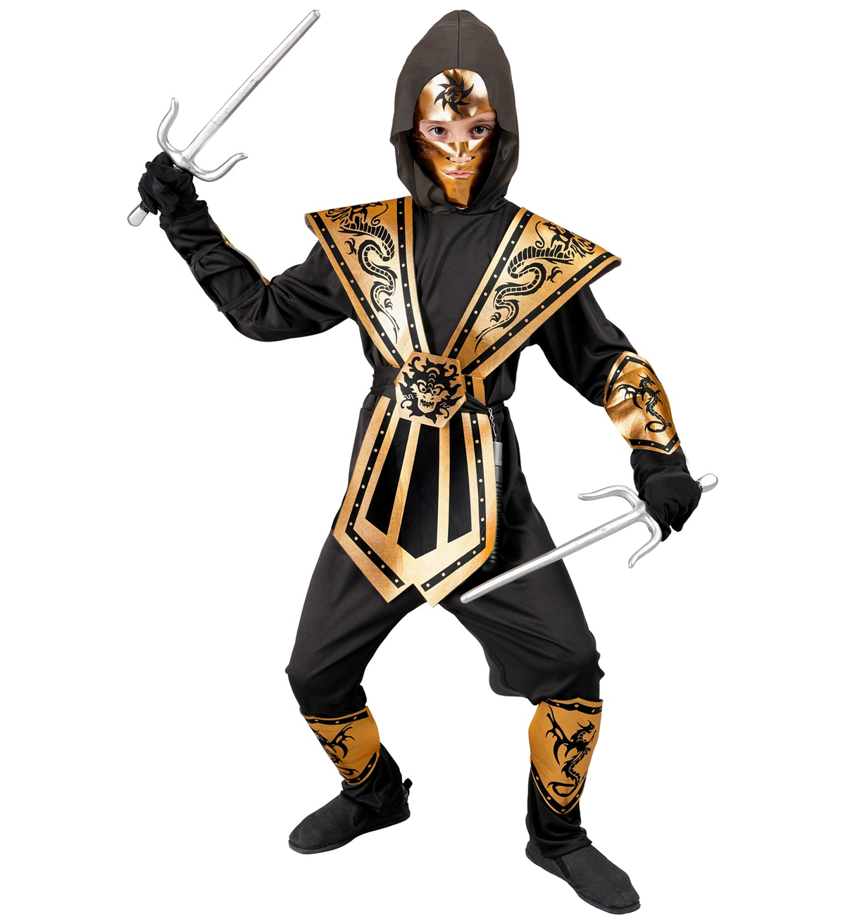 Vestito Carnevale Gold Kombat Ninja Travestimento Costume Accessori Bambino - 4011