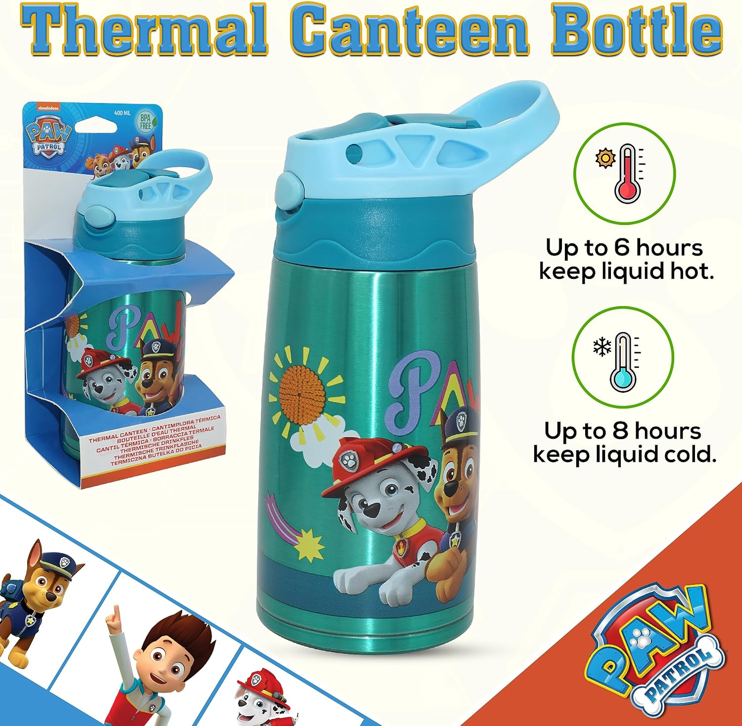 Borraccia Termica con Beccuccio Paw Patrol 450 Ml Apertura Automatica - Pw19860