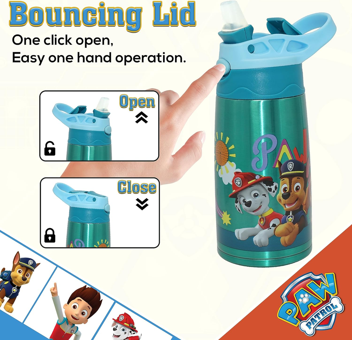 Borraccia Termica con Beccuccio Paw Patrol 450 Ml Apertura Automatica - Pw19860