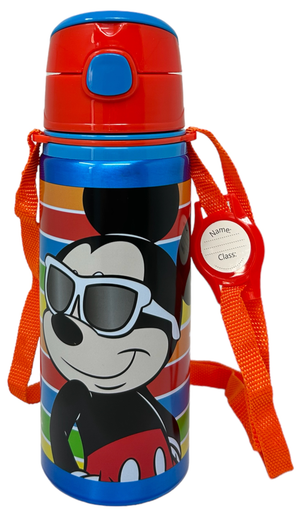 Borraccia in Alluminio con Cannuccia Topolino Mickey Mouse DISNEY 600 Ml Apertura Automatica - Mk30011
