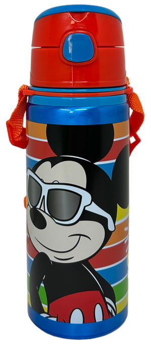 Borraccia in Alluminio con Cannuccia Topolino Mickey Mouse DISNEY 600 Ml Apertura Automatica - Mk30011
