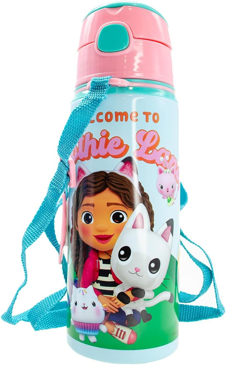 Borraccia in Alluminio con Cannuccia Gabby's Dollhouse 600 Ml Apertura Automatica - Gd00010