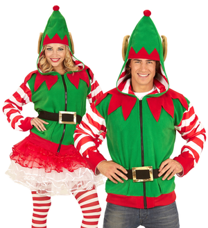 Vestito Carnevale Elfo Aiutante di Babbo Natale Felpa Costume Travestimento Adulto - 0703