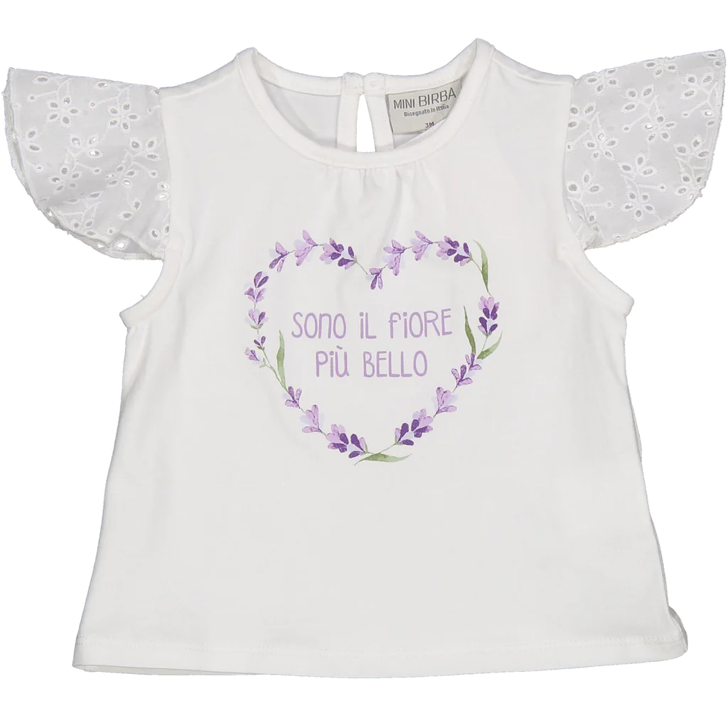 T-Shirt con Maniche in Sangallo Maglietta Bambina Birba 97% Co 3% Ea - 84017.00