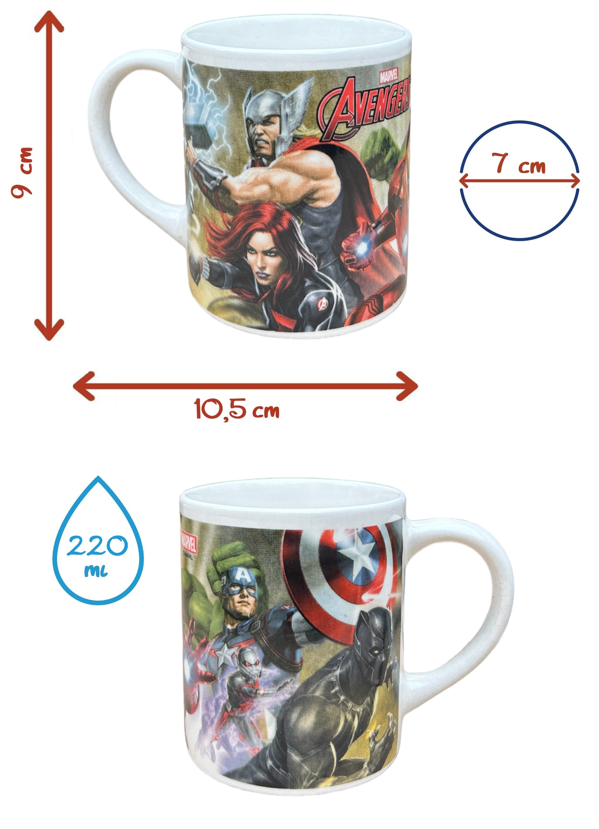 Set 3 Pezzi in Ceramica Avengers MARVEL Tazza Ciotola Piatto Stoviglie per Bambini in Confezione - 02865
