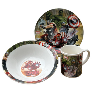 Set 3 Pezzi in Ceramica Avengers MARVEL Tazza Ciotola Piatto Stoviglie per Bambini in Confezione - 02865