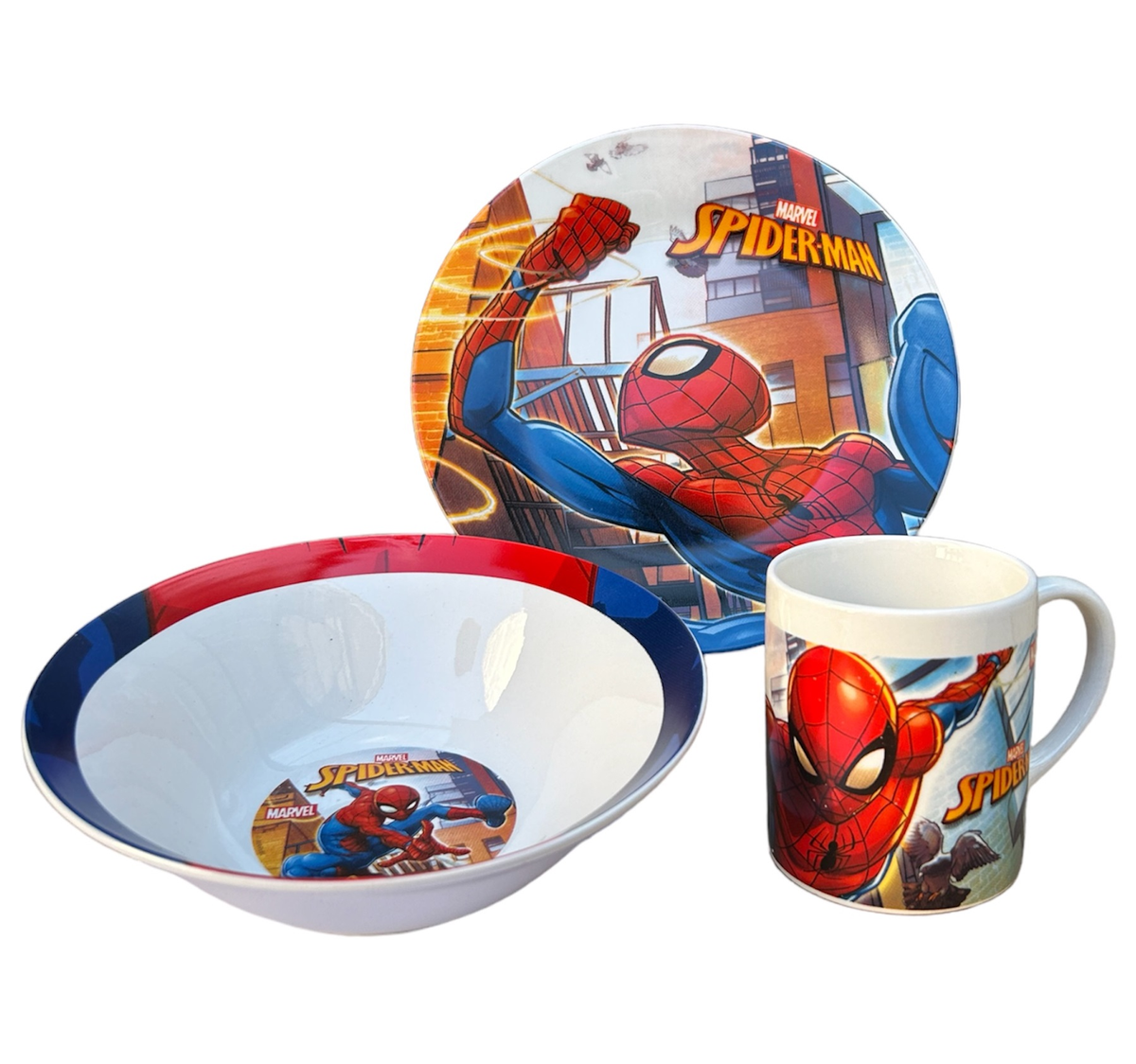Set 3 Pezzi in Ceramica Spiderman MARVEL Tazza Ciotola Piatto Stoviglie per Bambini in Confezione - 78375