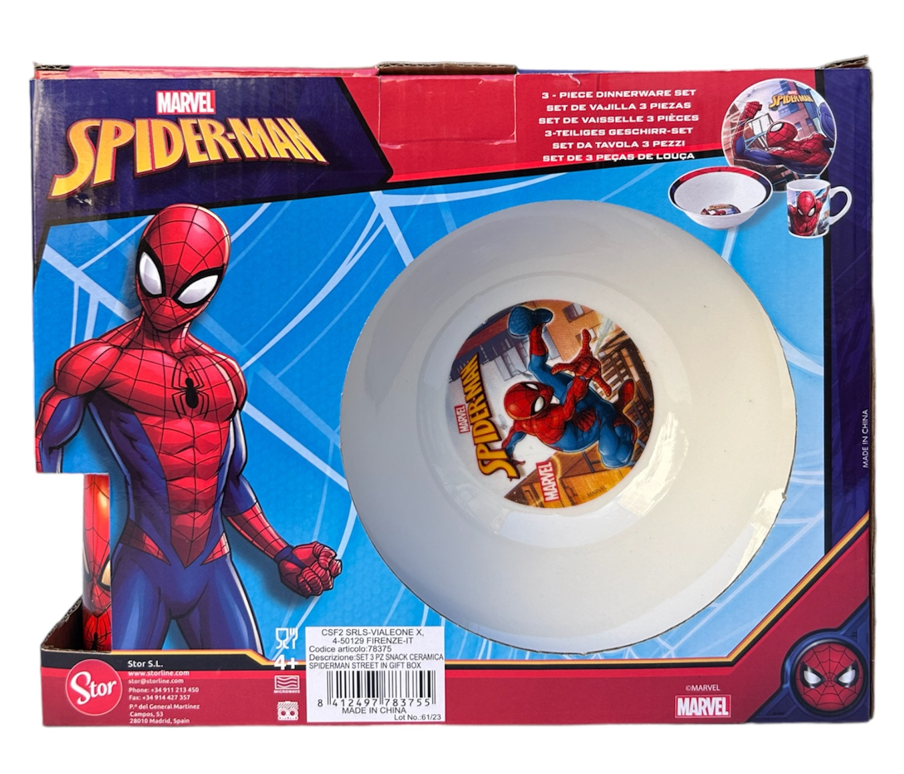 Set 3 Pezzi in Ceramica Spiderman MARVEL Tazza Ciotola Piatto Stoviglie per Bambini in Confezione - 78375
