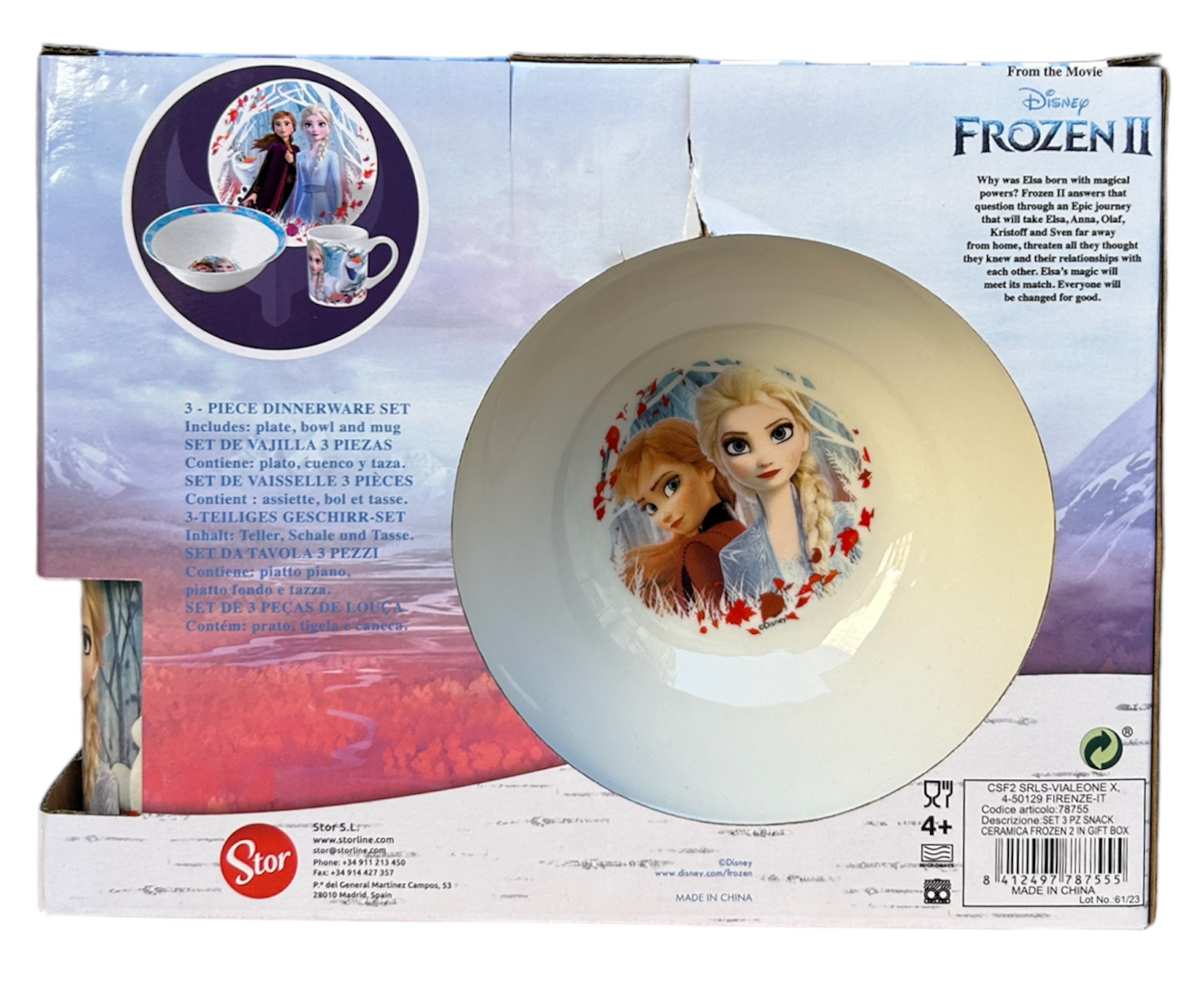 Set 3 Pezzi in Ceramica Frozen DISNEY Tazza Ciotola Piatto Stoviglie per Bambini in Confezione - 80636