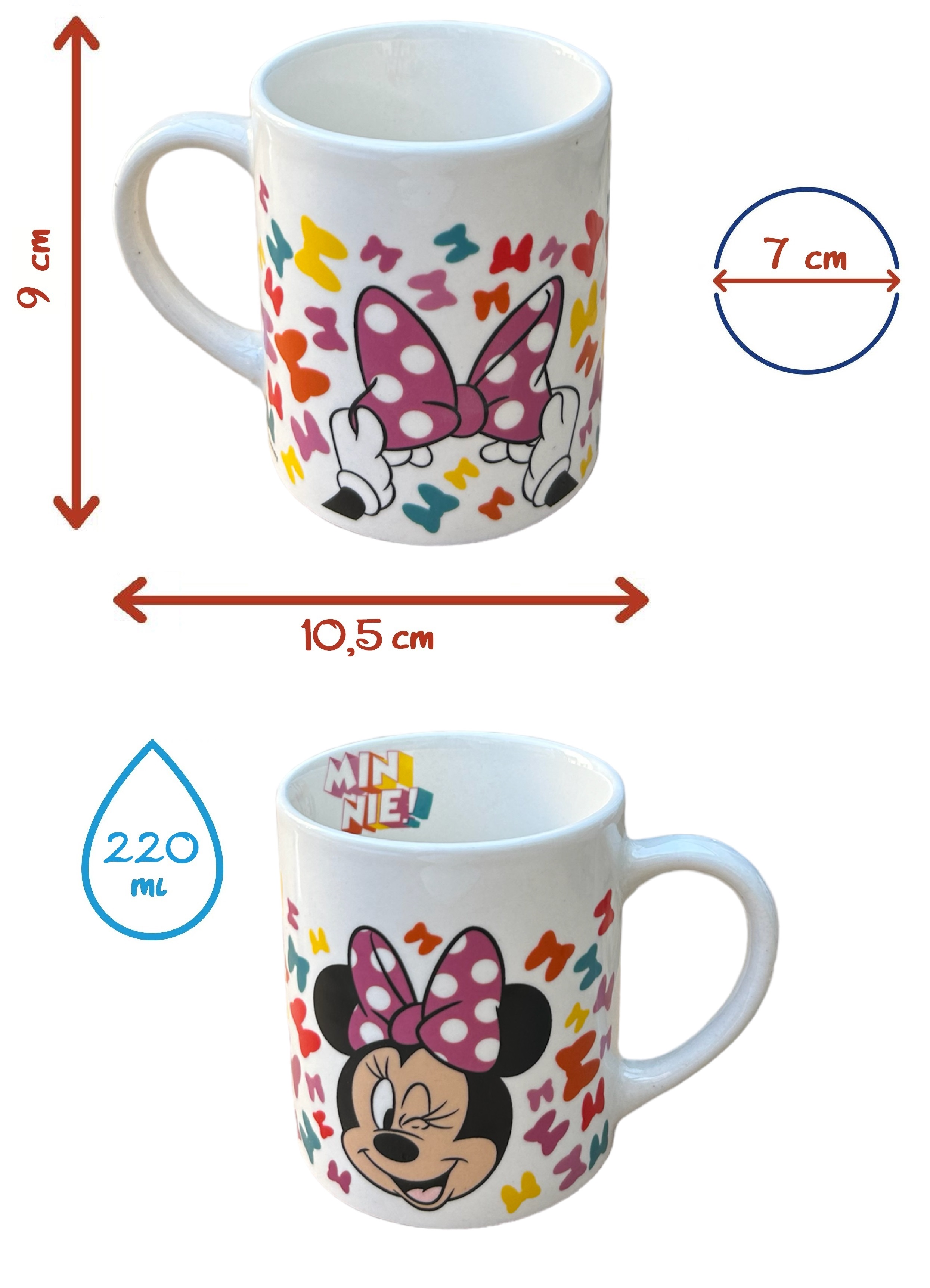 Set 3 Pezzi in Ceramica Minnie DISNEY Tazza Ciotola Piatto Stoviglie per Bambini in Confezione - 88105