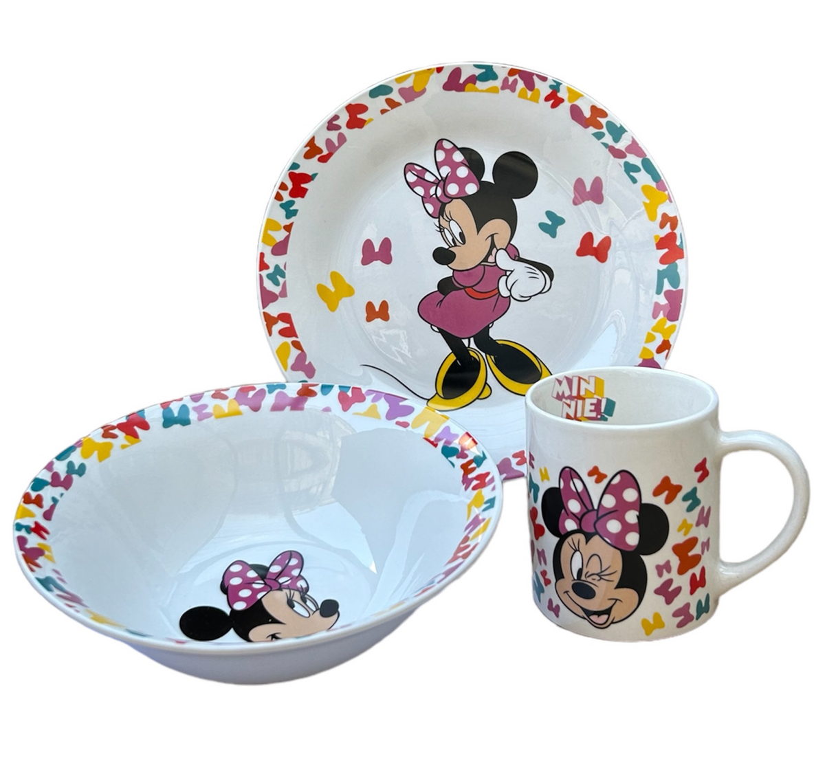 Set 3 Pezzi in Ceramica Minnie DISNEY Tazza Ciotola Piatto Stoviglie per Bambini in Confezione - 88105