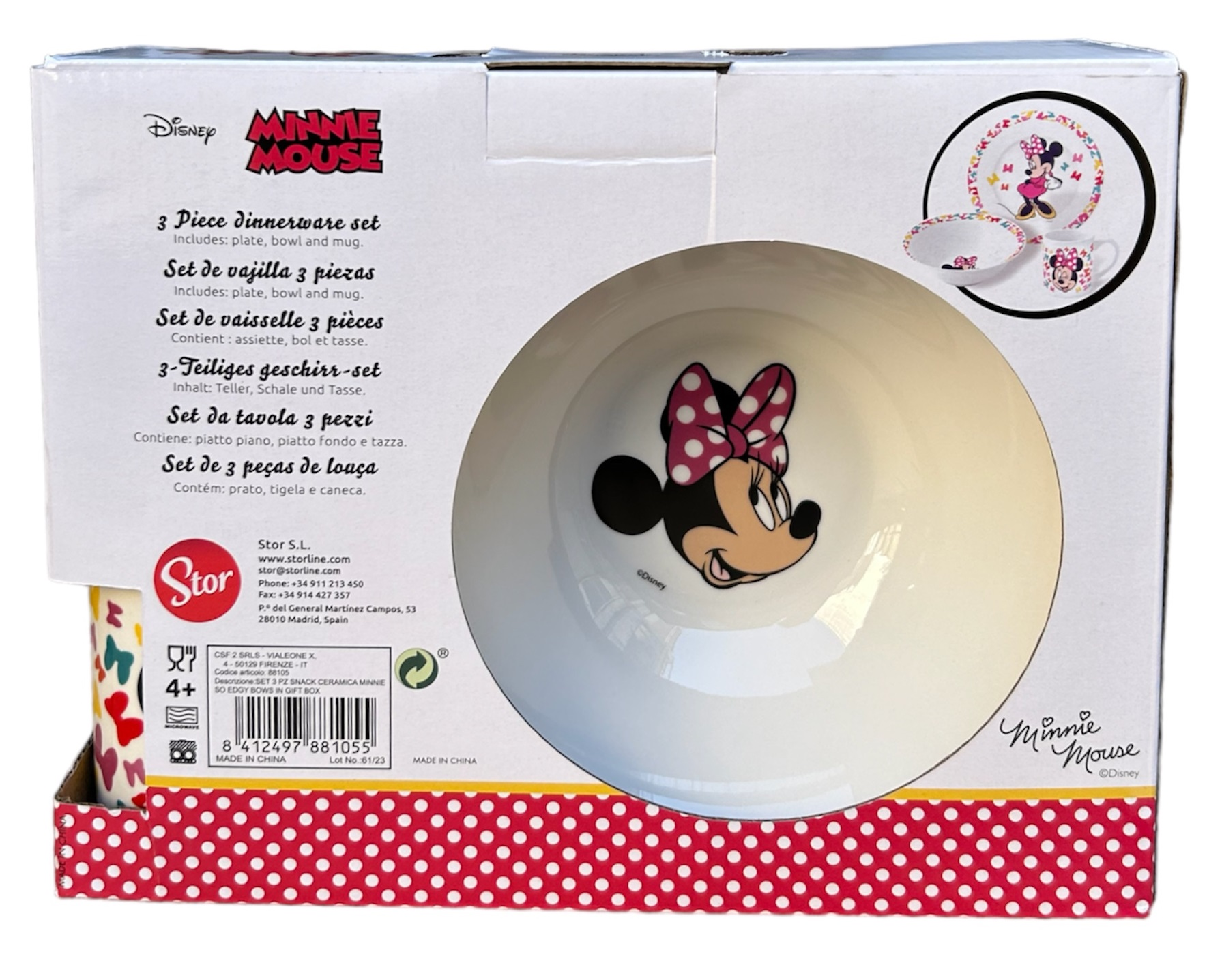 Set 3 Pezzi in Ceramica Minnie DISNEY Tazza Ciotola Piatto Stoviglie per Bambini in Confezione - 88105