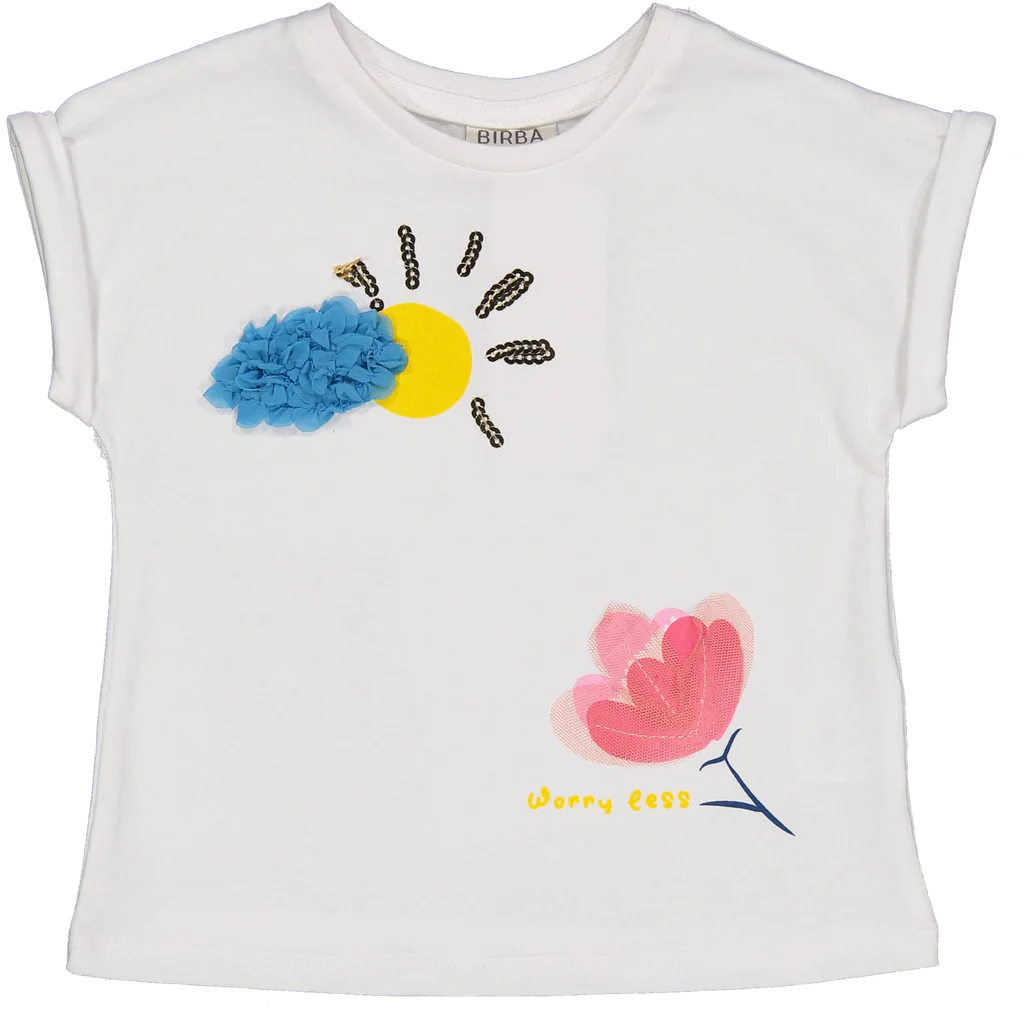 T-Shirt Fiore in Tulle e Nuvoletta Voile Maglietta Bambina Birba 84048.00/g