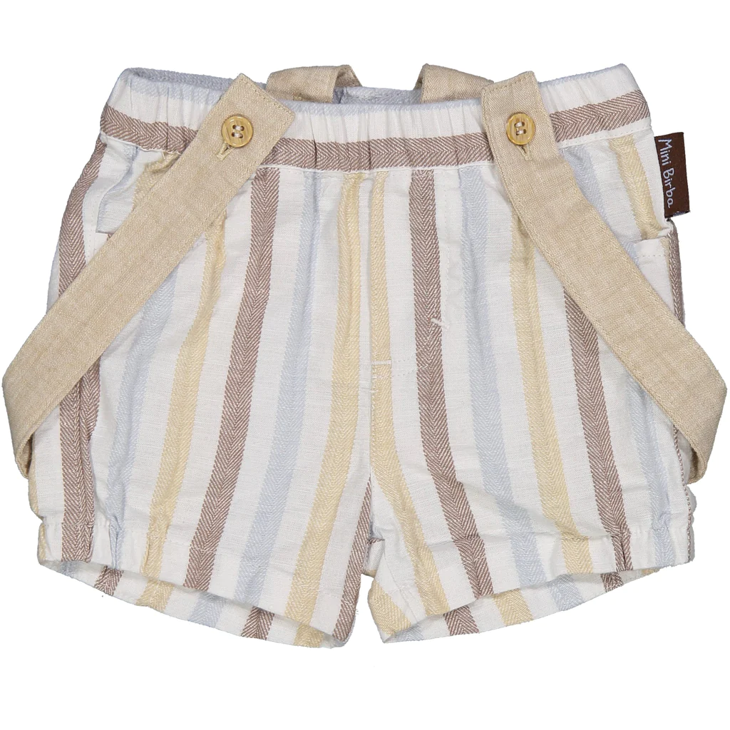 Bermuda Misto Lino Rigato con Bretelle Pantaloncino Bambino Birba 100% Co - 81008.00