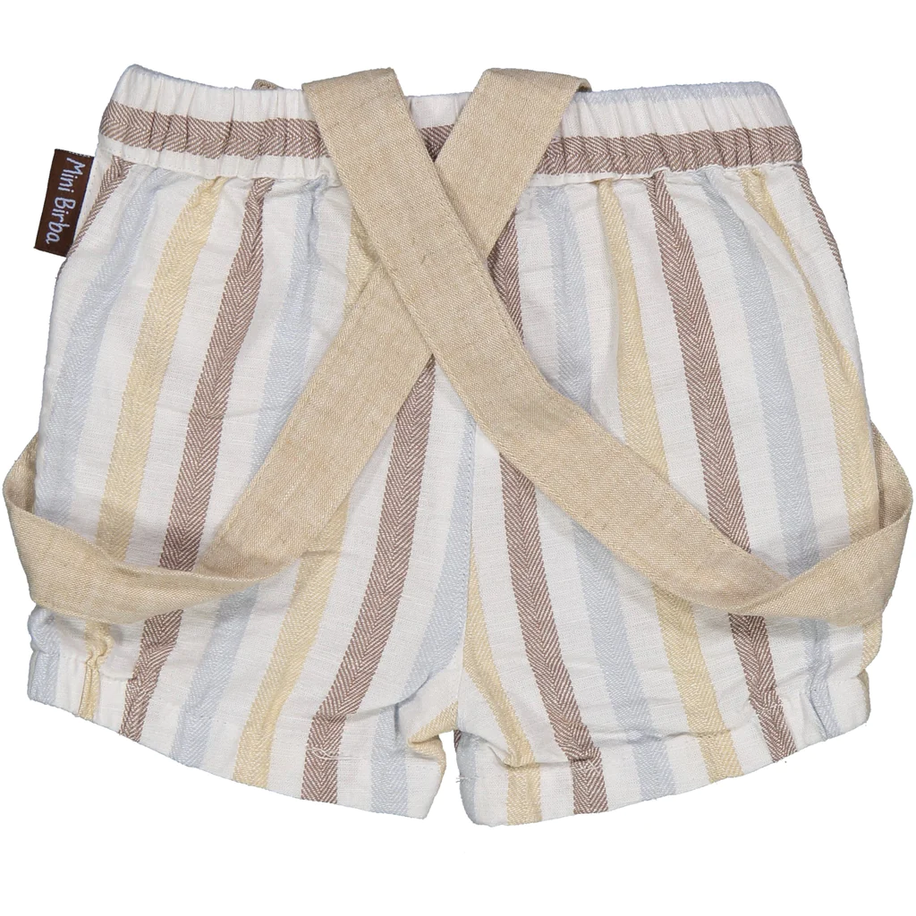 Bermuda Misto Lino Rigato con Bretelle Pantaloncino Bambino Birba 100% Co - 81008.00